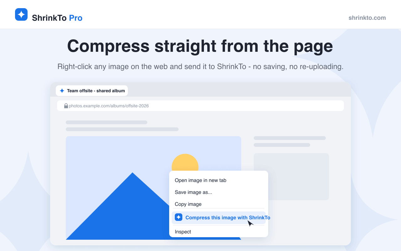 Right-click context menu with Compress this image with ShrinkTo option